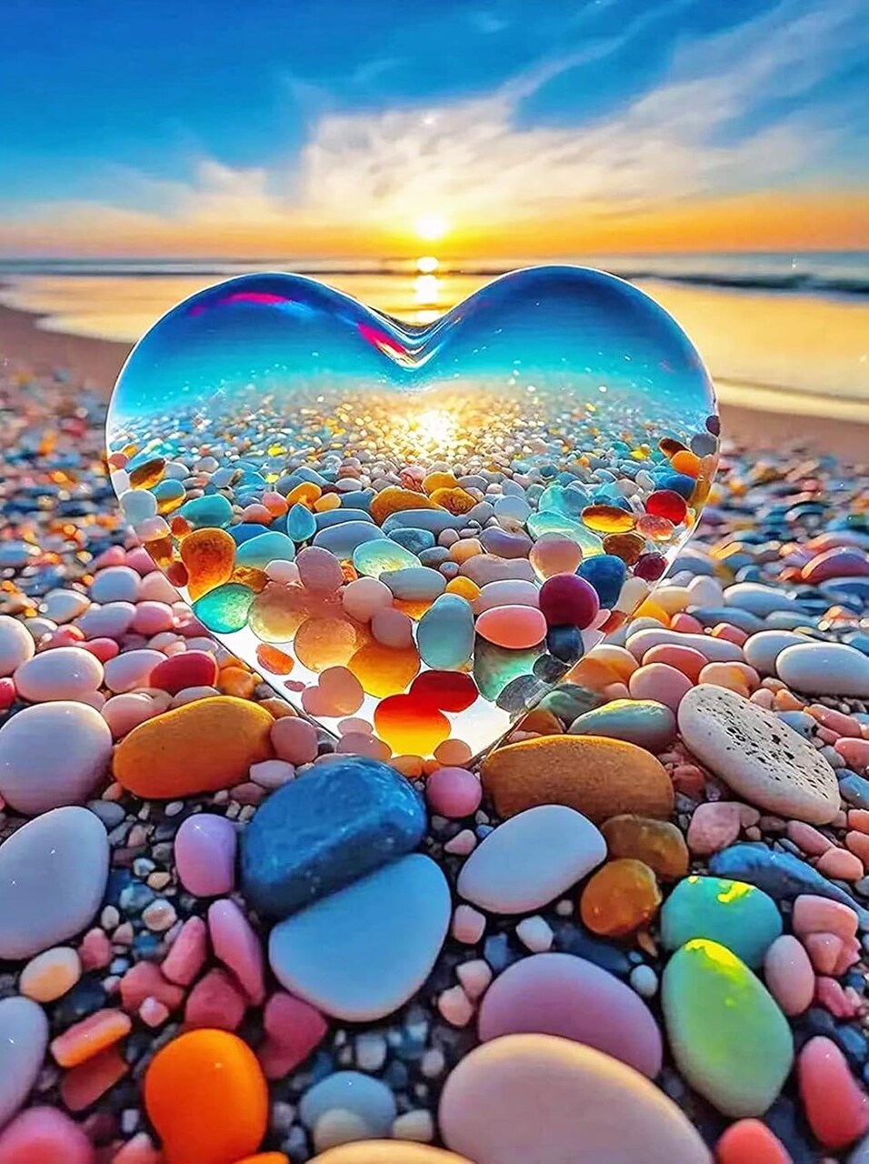 Love Beach Diamond Painting Kits for Adults, 5D DIY Diamond Art Kits for Adults & Beginner, Full Drill Diamond Art Paint with Round Diamonds, DIY Gem Painting Kit